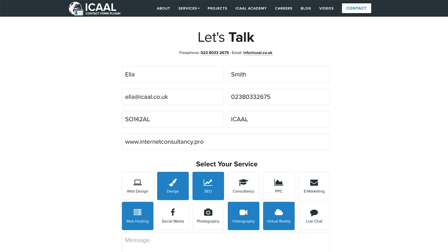 ICAAL contact form plugin